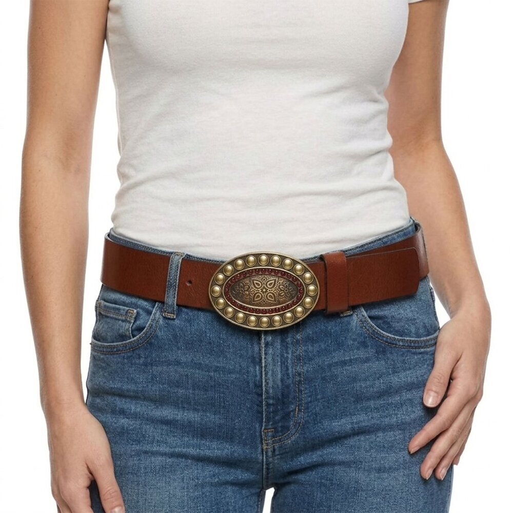 Vintage Bench Craft Leather Western Belt Gold Bobble Buckle Size 40 Boho